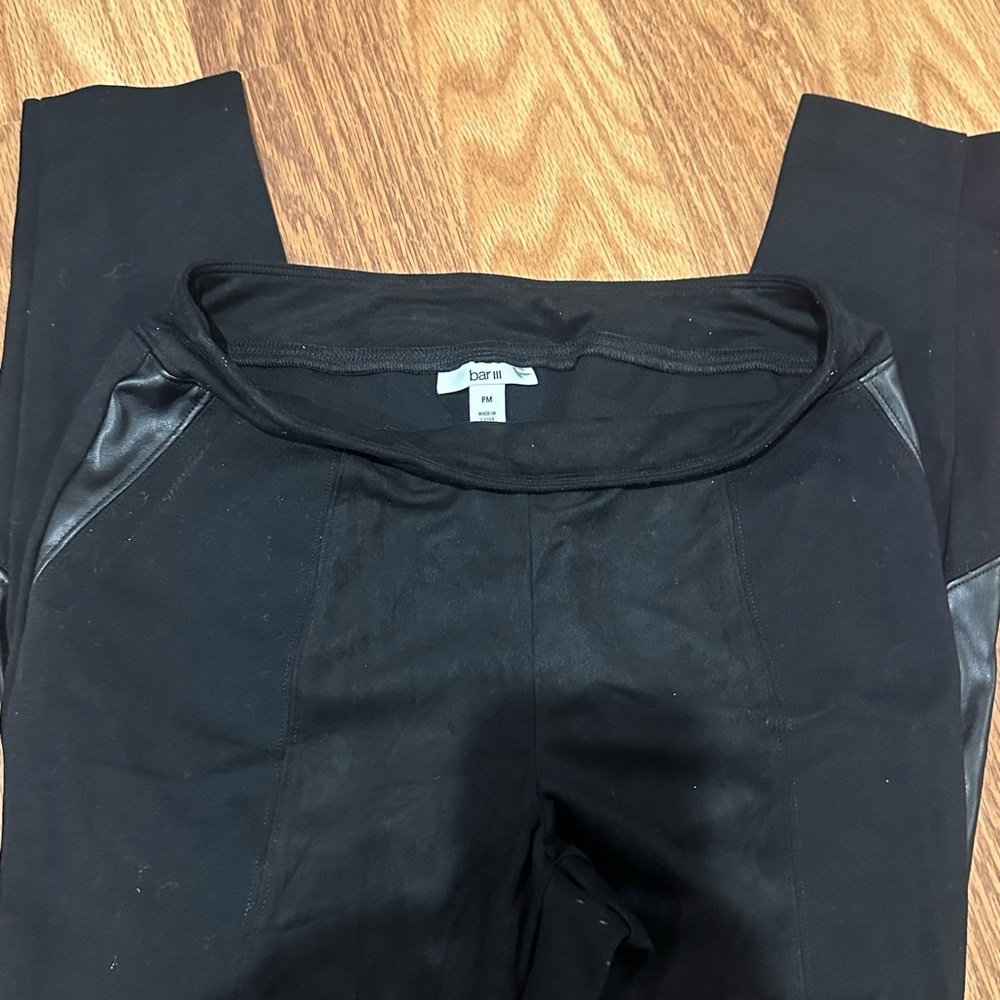 Black Leggings with Faux Leather Accents